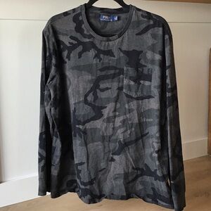 Polo by Ralph Lauren Men's XL Black and Gray Camo Long Sleeve Tee